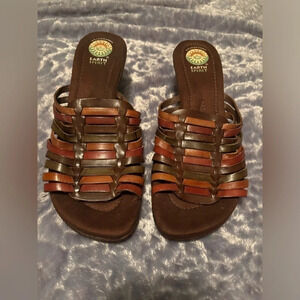 Earth Spirit Gelron Multi Colored Leather Womens Slide Wedge Sandals EUC‎ Sz 11